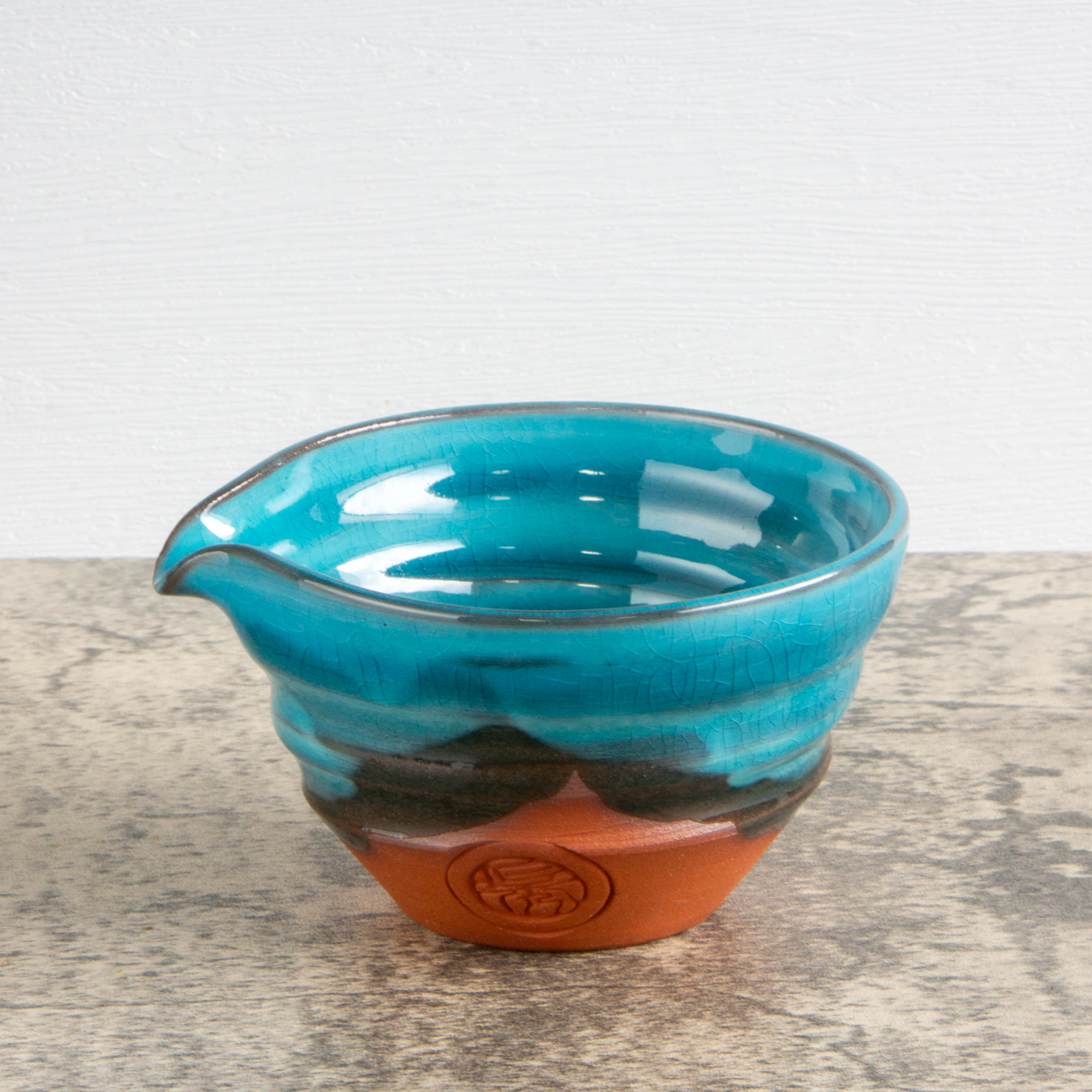 Sokuu blue(red clay)｜Katakuchi Matcha Bowl, Sake Bottle